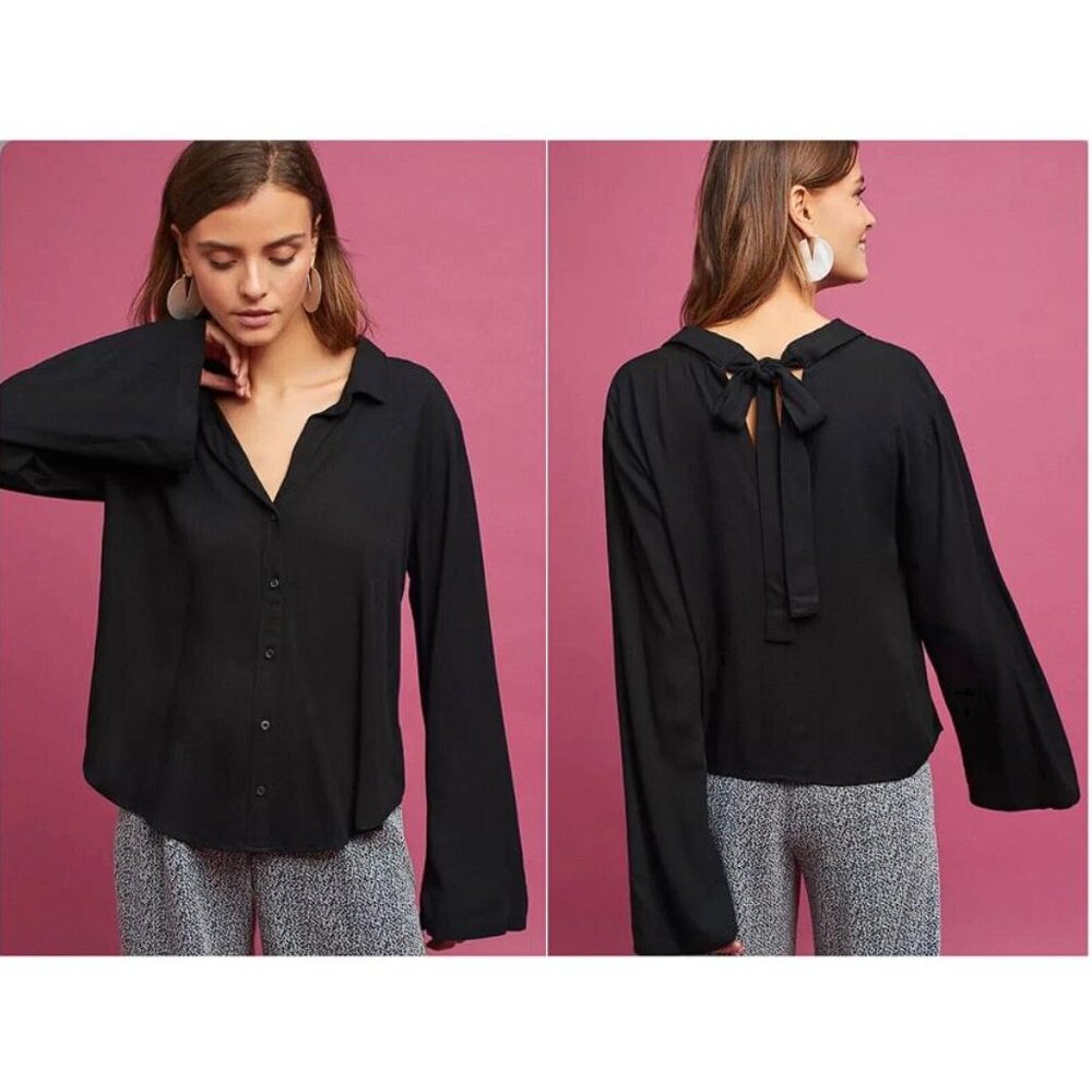 CLOTH & STONE Women's Tie-Back Buttondown Shirt Size S In Black